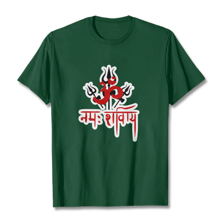 Buddha Stones OM NAMAH SHIVAYA Three Tridents Baumwoll-T-Shirt - WaldGrün - 2XL - image 14