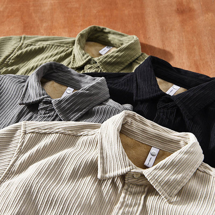 Buddha Stones Herren Langarm Umlegekragen mit Tasche Cord Bequemes Hemd - image 1