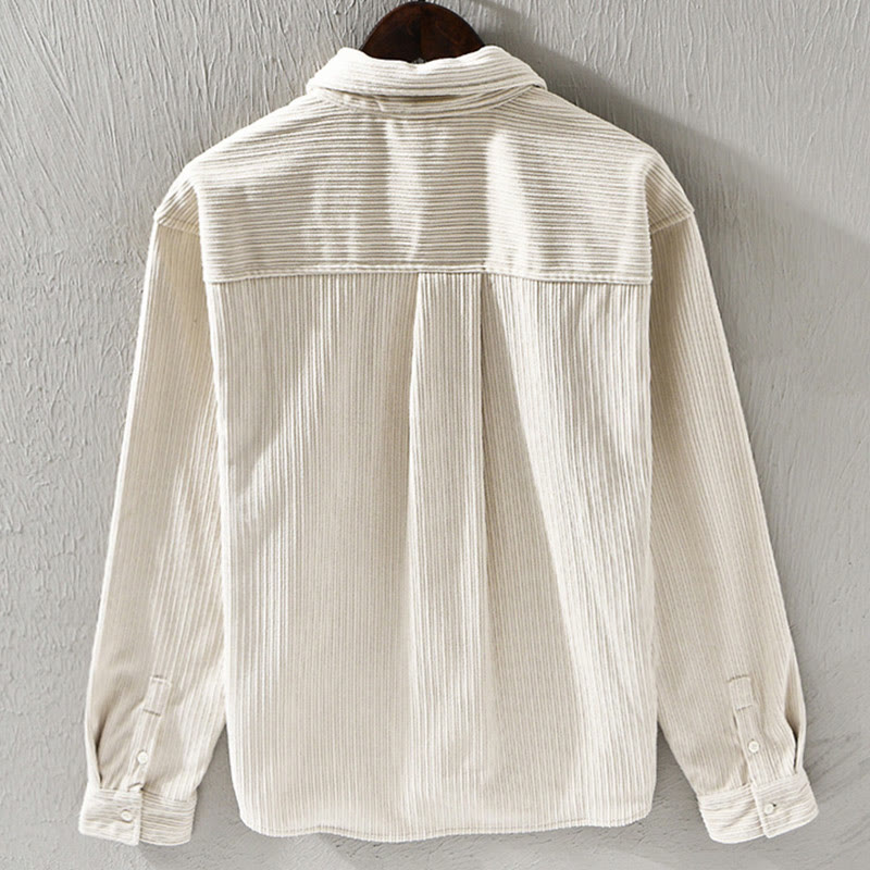 Buddha Stones Herren Langarm Umlegekragen mit Tasche Cord Bequemes Hemd - image 2