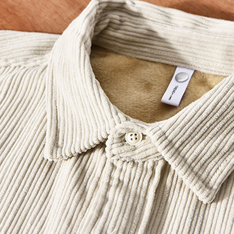 Buddha Stones Herren Langarm Umlegekragen mit Tasche Cord Bequemes Hemd - image 3