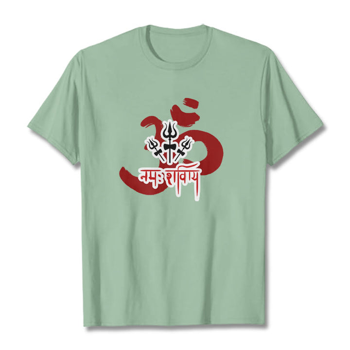 Buddha Stones OM NAMAH SHIVAYA Drei kleine Dreizacke Baumwolle T-Shirt - Blassgrün - 2XL - image 6