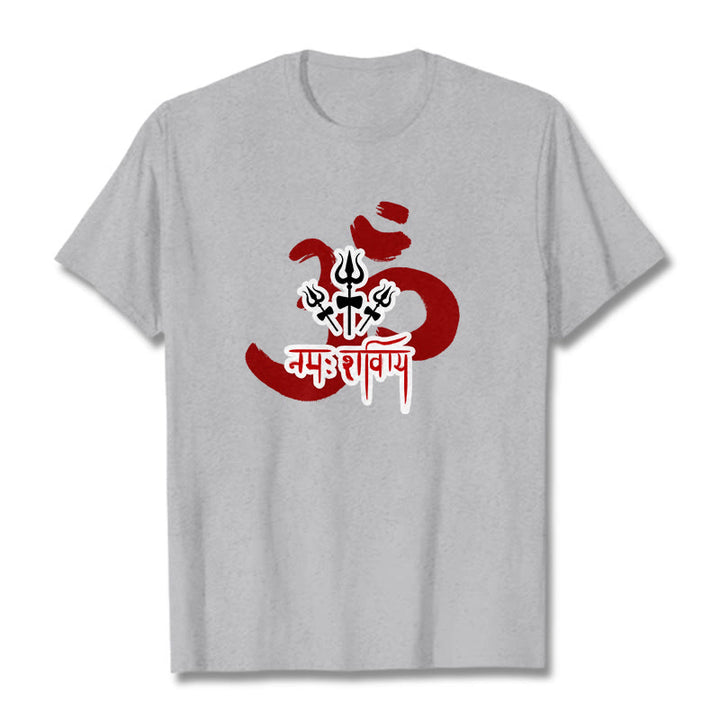 Buddha Stones OM NAMAH SHIVAYA Drei kleine Dreizacke Baumwolle T-Shirt - Hellgrau - 2XL - image 20