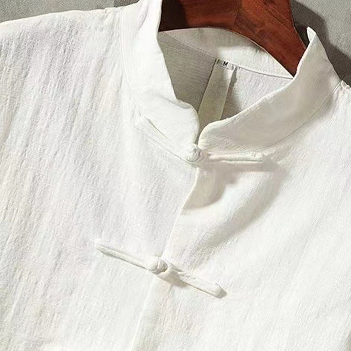 Buddha Stones Herren Tang Langarmhemd Froschknopf mit Tasche Stehkragen Komfort Leinenhemd - image 3