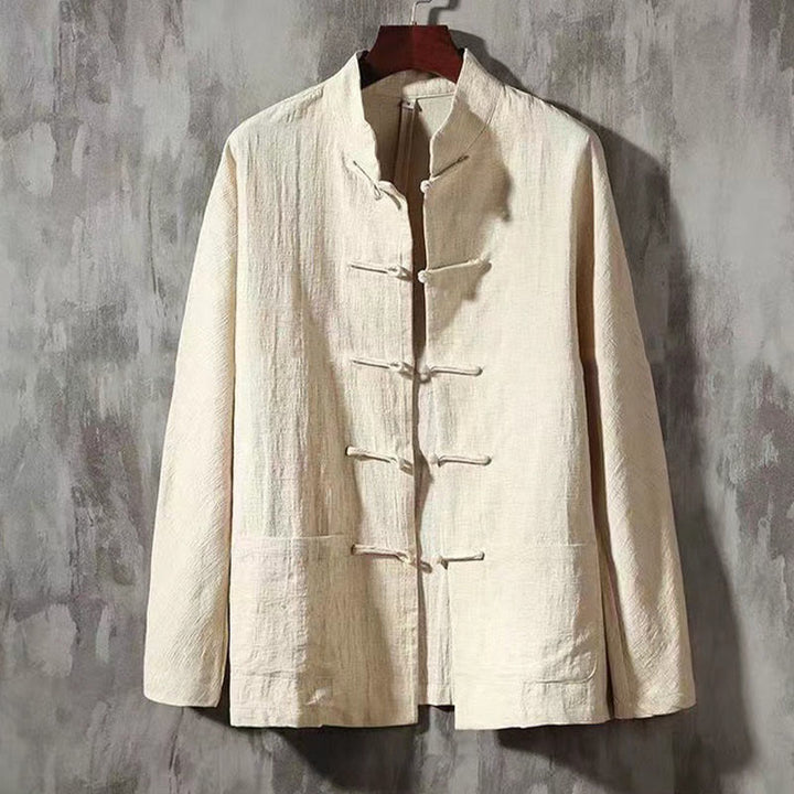 Buddha Stones Herren Tang Langarmhemd Froschknopf mit Tasche Stehkragen Komfort Leinenhemd - Maisseide - US/ UK/AU46,EU56 (5XL) - image 11