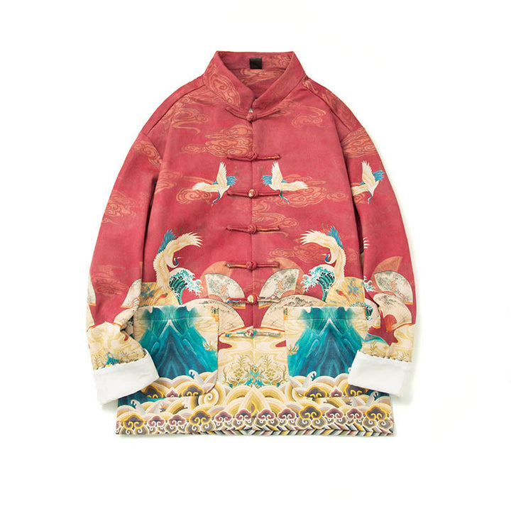 Buddha Stones, Frosch-Knopf, chinesischer Tang-Anzug, Kranich-Charakter, langes Hemd, Baumwolle, Wildleder, Herrenjacke, Kleidung - image 27