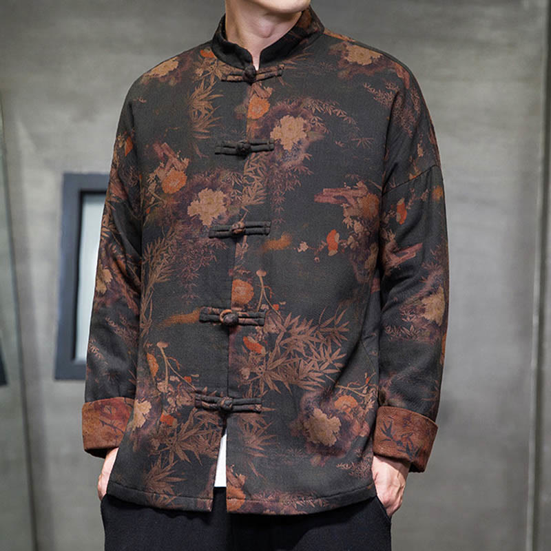 Buddha Stones Frosch-Knopf Chinesischer Tang Anzug Langes Hemd Baumwolle Männer Jacke Kleidung - image 2