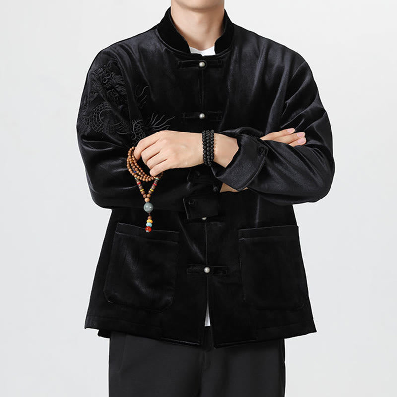 Buddha Stones besticken Drachen Casual Frosch-Knopf Baumwolle Herren Jacke Hemd Kleidung - image 24