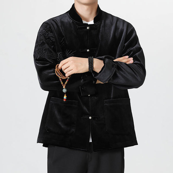 Buddha Stones besticken Drachen Casual Frosch-Knopf Baumwolle Herren Jacke Hemd Kleidung - image 24