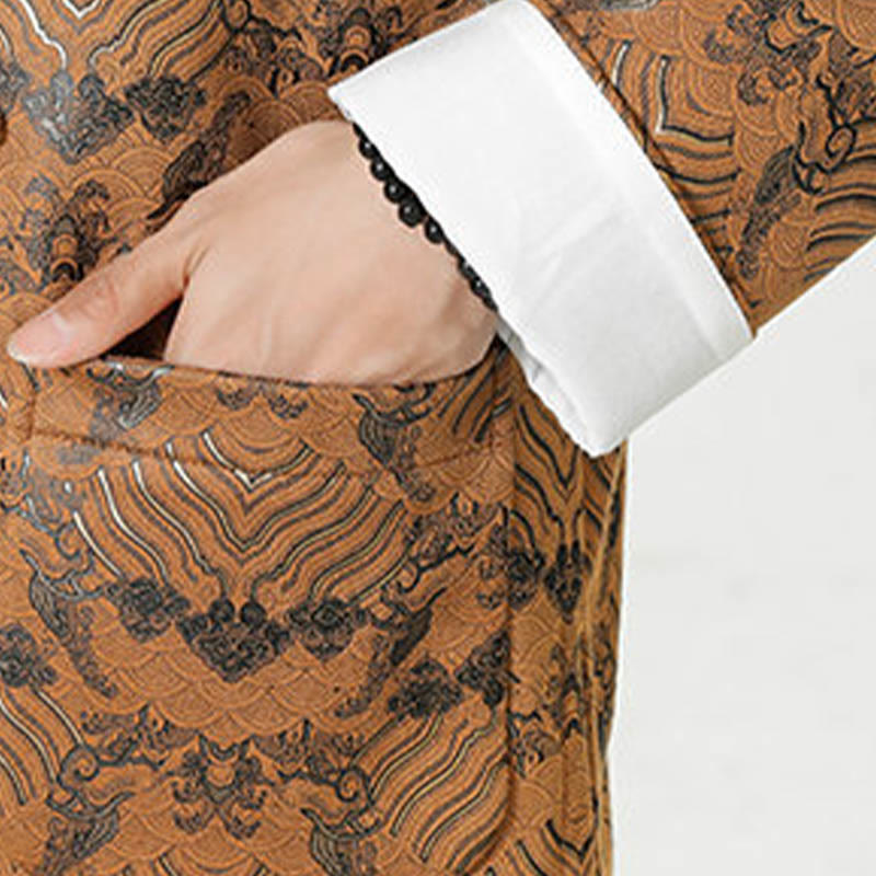 Buddha Stones, Kupfer, Frosch-Knopf, chinesischer Tang-Anzug, Wellenform, langes Hemd, Herrenjacke, Kleidung - image 28