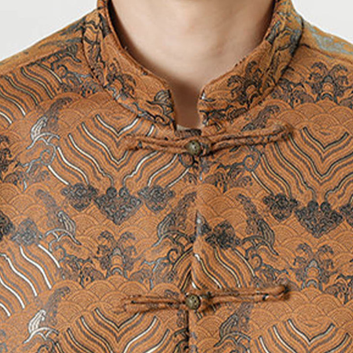 Buddha Stones, Kupfer, Frosch-Knopf, chinesischer Tang-Anzug, Wellenform, langes Hemd, Herrenjacke, Kleidung - image 27