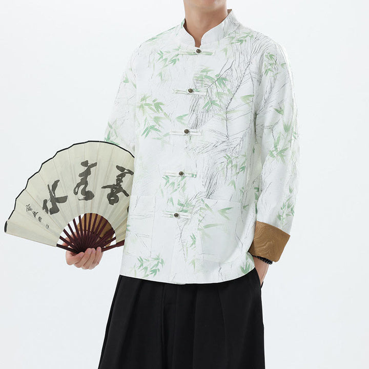 Buddha Stones Printing Bambus Casual Frosch-Knopf Spandex Herren Jacke Hemd Kleidung - image 20