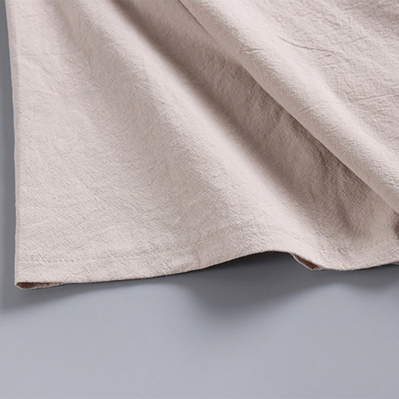 Buddha Stones Lockeres Herren-T-Shirt Einfarbiges Oberteil Kurzarm V-Kragen Atmungsaktives Leinenhemd - image 11