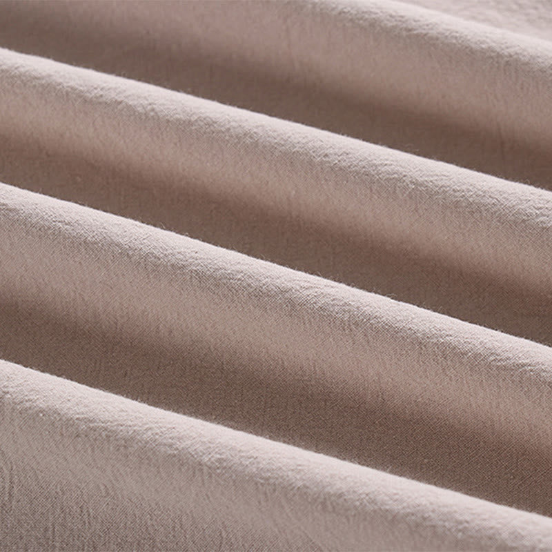 Buddha Stones Lockeres Herren-T-Shirt Einfarbiges Oberteil Kurzarm V-Kragen Atmungsaktives Leinenhemd - image 9