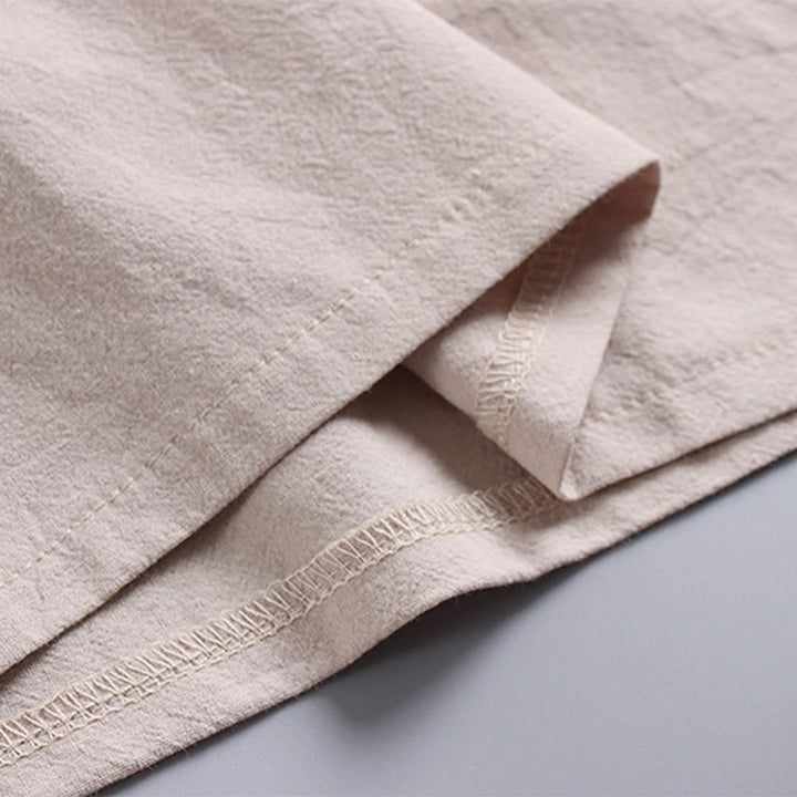 Buddha Stones Lockeres Herren-T-Shirt Einfarbiges Oberteil Kurzarm V-Kragen Atmungsaktives Leinenhemd - image 10