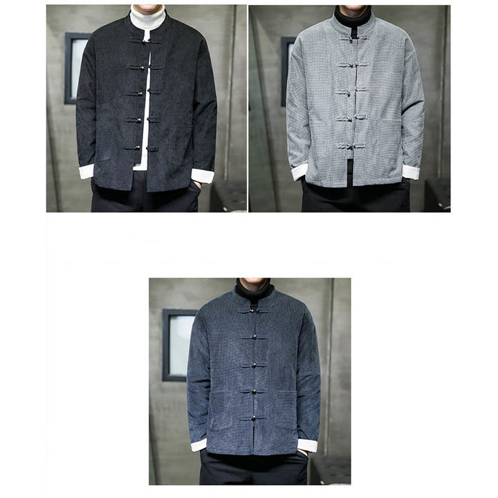 Buddha Stones Einfarbig Frosch-Knopf Baumwolle Herren Jacke Hemd Kleidung - image 16