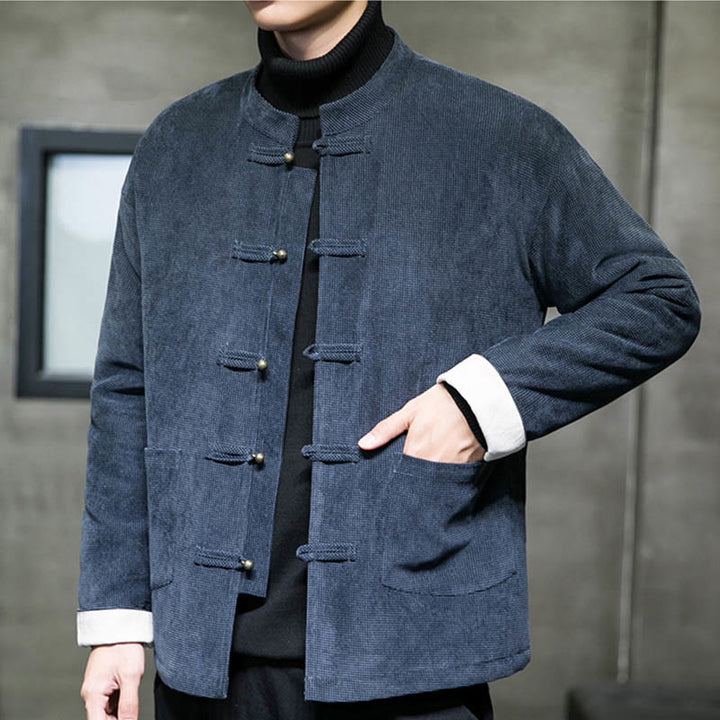 Buddha Stones Einfarbig Frosch-Knopf Baumwolle Herren Jacke Hemd Kleidung - image 13