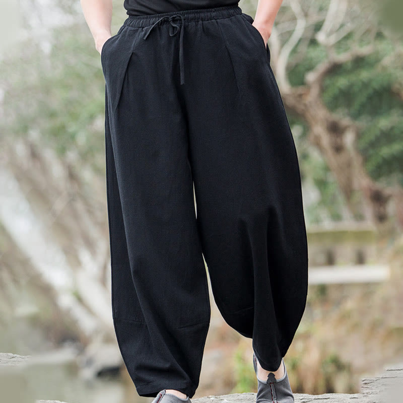 Buddha Stones Plain Casual Leinen Bloomer Herrenhose mit Taschen - image 4
