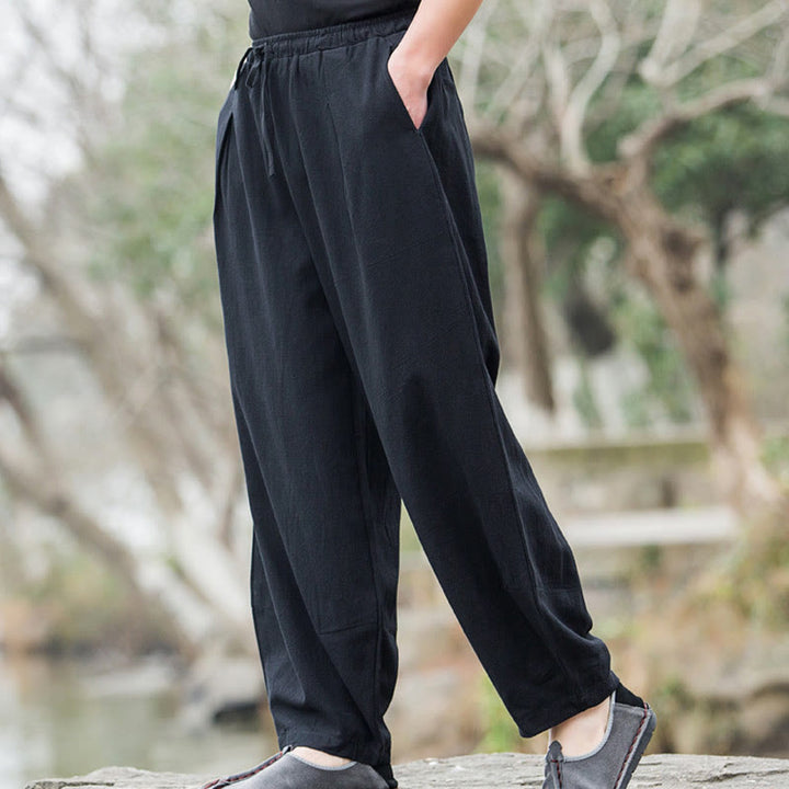 Buddha Stones Plain Casual Leinen Bloomer Herrenhose mit Taschen - image 3