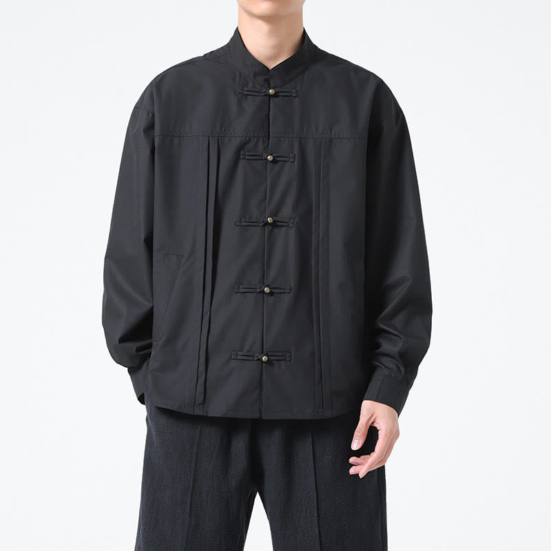 Buddha Stones Stehkragen Knopf Spandex Herrenhemden - Schwarz - US/ UK/AU46,EU56 (5XL) - image 1