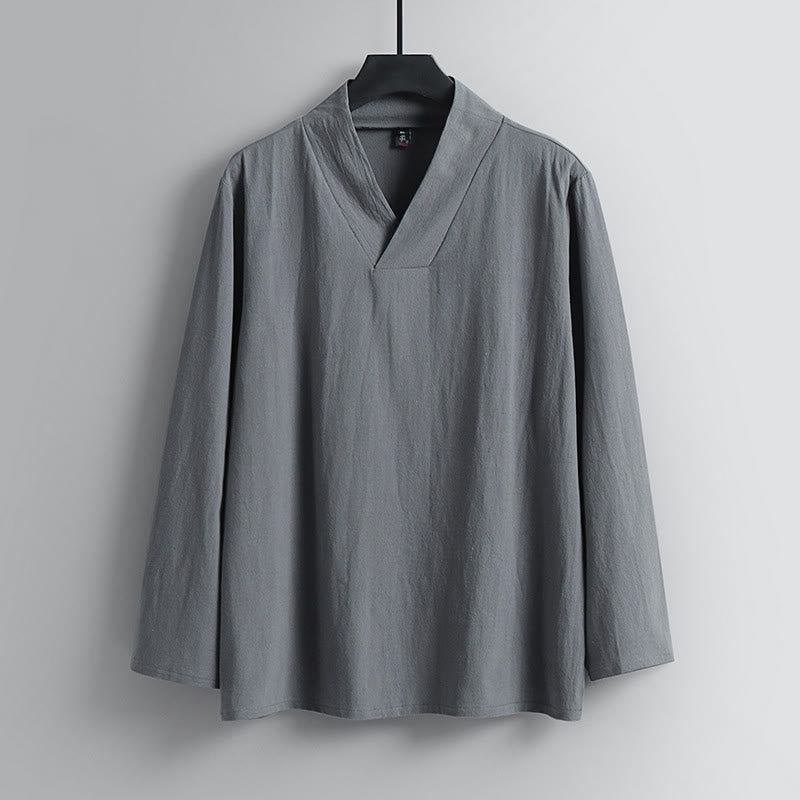 Buddha Stones Kreuzkragen Baumwolle Tang Anzug Hanfu Top Hose Kleidung Herren Set - image 1