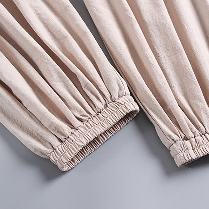 Buddha Stones Kreuzkragen Kurze Pumphose Baumwolle Tang-Anzug Hanfu Oberteil Hose Kleidung Herren Set - image 7