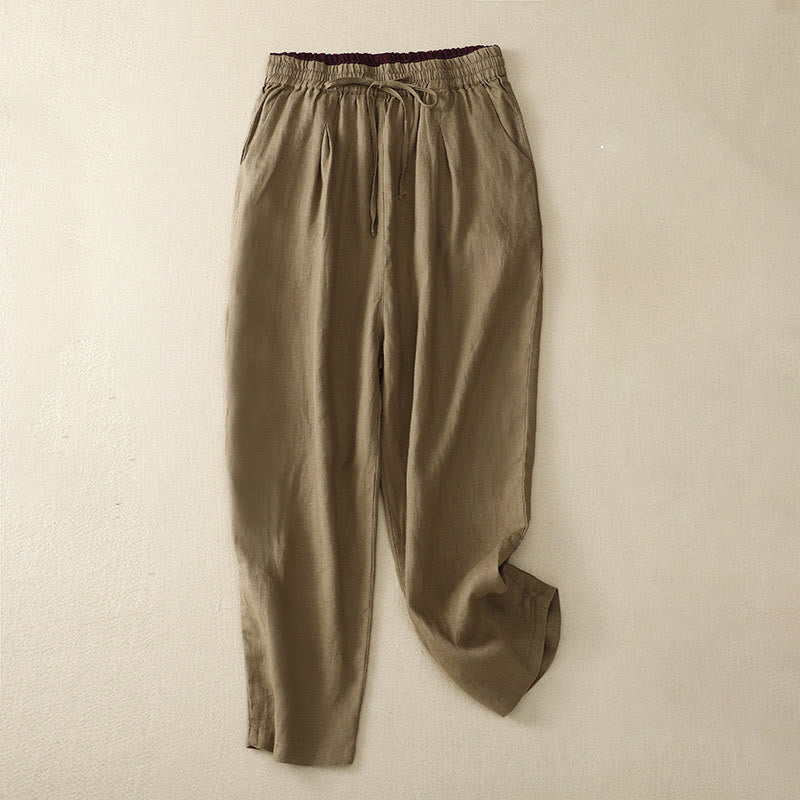 Buddha Stones Vintage Haremshose aus Baumwollleinen mit hoher Taille und Schnürung und Taschen - Dunkle Goldrute - US8-10, UK/AU12-14,EU40-42 (2XL) - image 0
