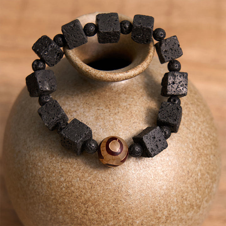Buddha Stones Lavastein Dzi-Perlen-Heilarmband