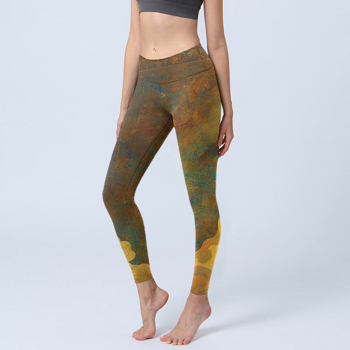 Buddha Stones, glückverheißende Wolken, Druck, Lycra-Stoff, Fitness-Leggings, Damen-Yogahose - Dunkle Goldrute - US18, UK/AU22,EU50 (4XL) - image 1