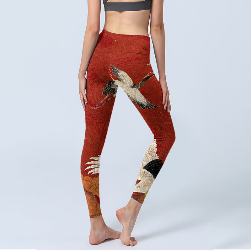 Buddha Stones Crane Print Lycra Stoff Fitness Leggings Damen Yogahose - image 5