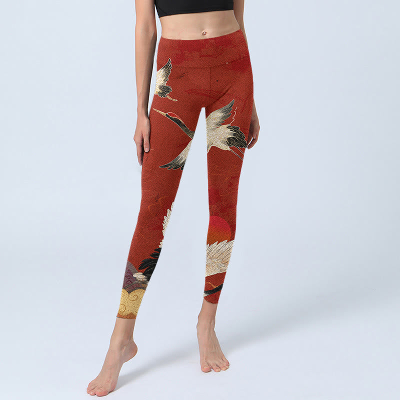 Buddha Stones Crane Print Lycra Stoff Fitness Leggings Damen Yogahose - image 7