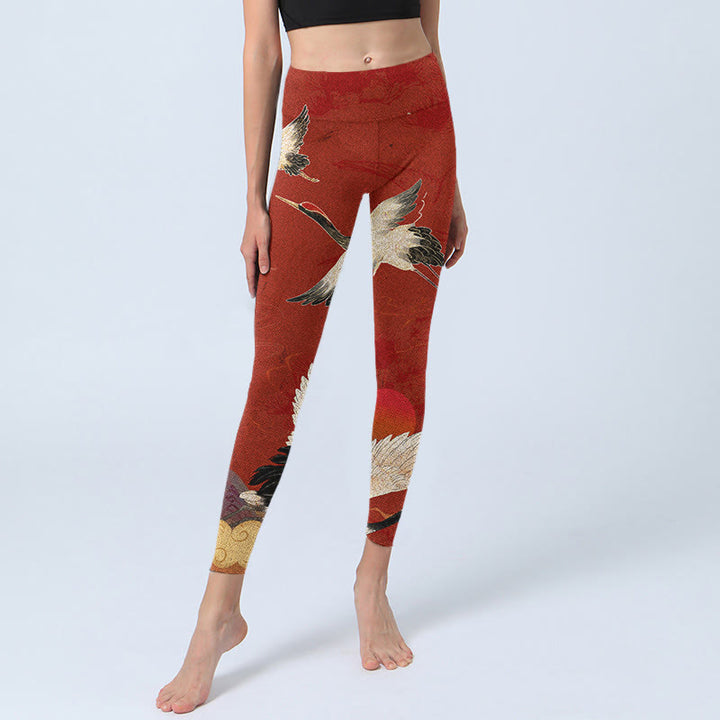 Buddha Stones Crane Print Lycra Stoff Fitness Leggings Damen Yogahose - image 7