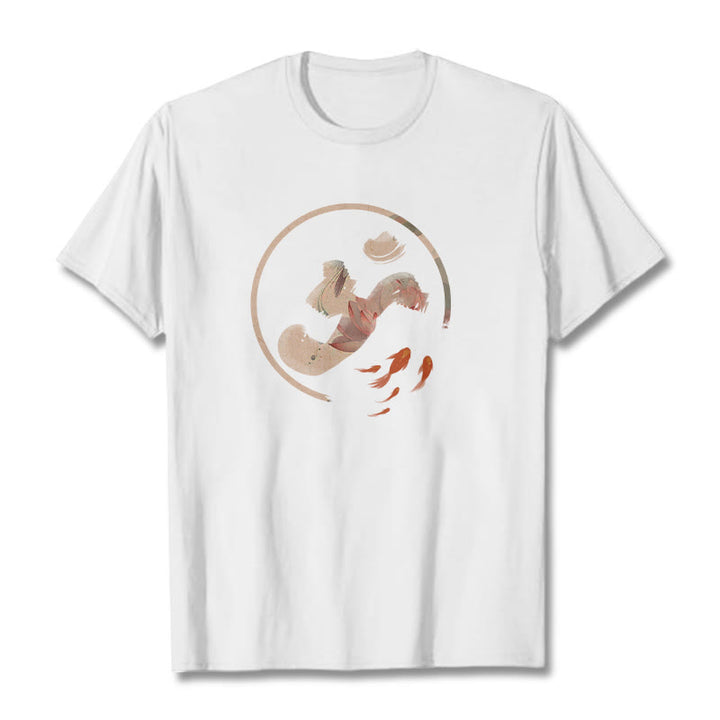 Buddha Stones OM Lotus Koi Fisch Baumwolle T-shirt - Weiß - 2XL - image 1