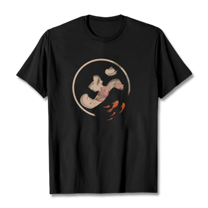 Buddha Stones OM Lotus Koi Fisch Baumwolle T-shirt - Schwarz - 2XL - image 6