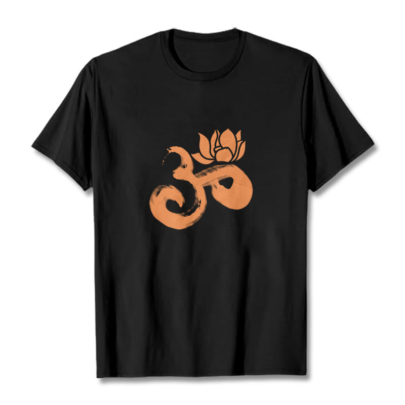 Buddha Stones OM Lotus Blume Baumwolle T-shirt - Schwarz - 2XL - image 8