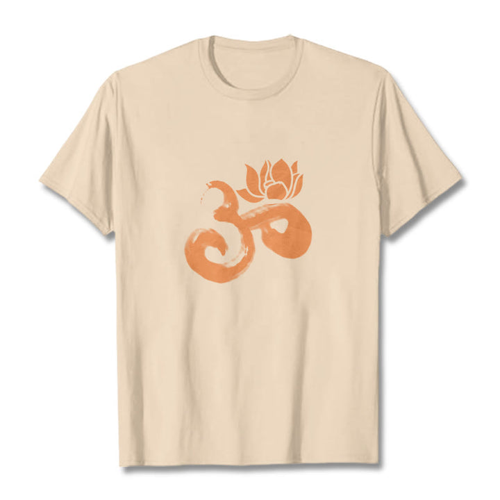 Buddha Stones OM Lotus Blume Baumwolle T-shirt - Bisque - 2XL - image 1