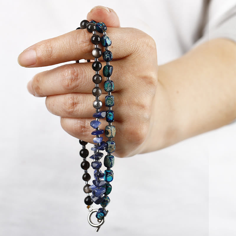 Buddha Stones Kaiserstein Sodalith Goldglanz Obsidian Balance Dreifach-Wickelarmband