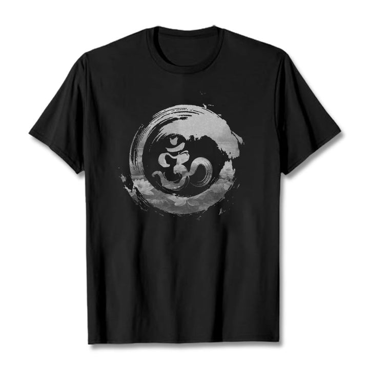 Buddha Stones Om Lotus Baumwolle T-shirt - Schwarz - 2XL - image 1