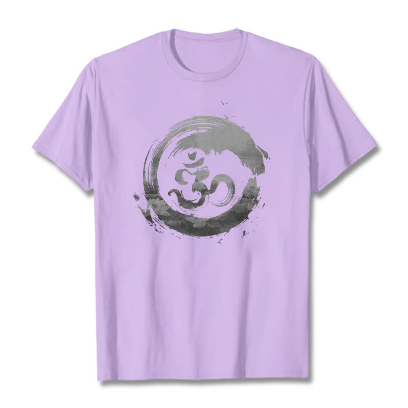 Buddha Stones Om Lotus Baumwolle T-shirt - Pflaume - 2XL - image 15