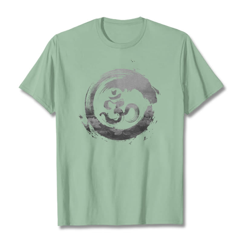Buddha Stones Om Lotus Baumwolle T-shirt - Blassgrün - 2XL - image 19
