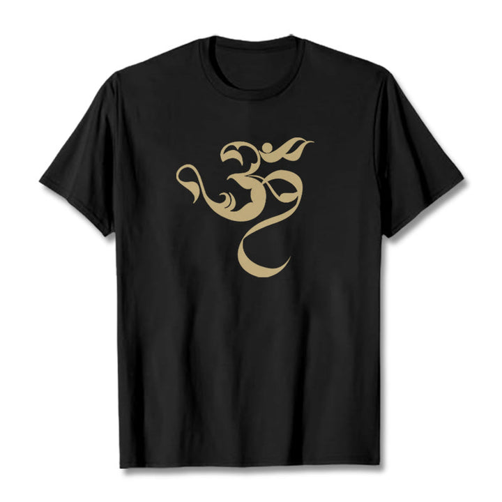 T-Shirt aus Baumwolle mit Buddha Stones und Om-Figur-Design - Schwarz - 2XL - image 1