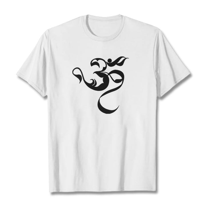 T-Shirt aus Baumwolle mit Buddha Stones und Om-Figur-Design - Weiß - 2XL - image 7