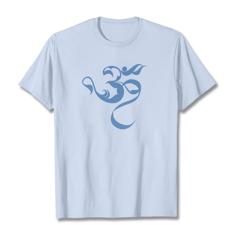 T-Shirt aus Baumwolle mit Buddha Stones und Om-Figur-Design - HellCyan - 2XL - image 12