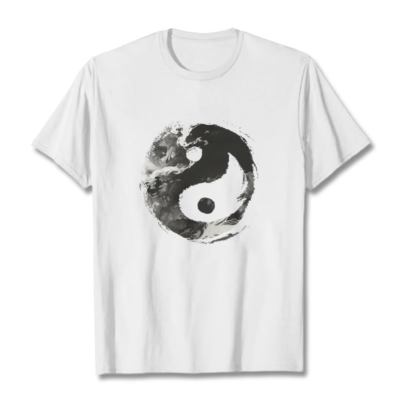 Buddha Stones Yin Yang Baumwolle T-Shirt - Weiß - 2XL - image 1