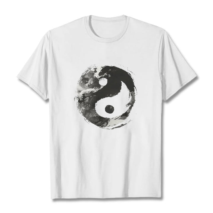 Buddha Stones Yin Yang Baumwolle T-Shirt - Weiß - 2XL - image 1