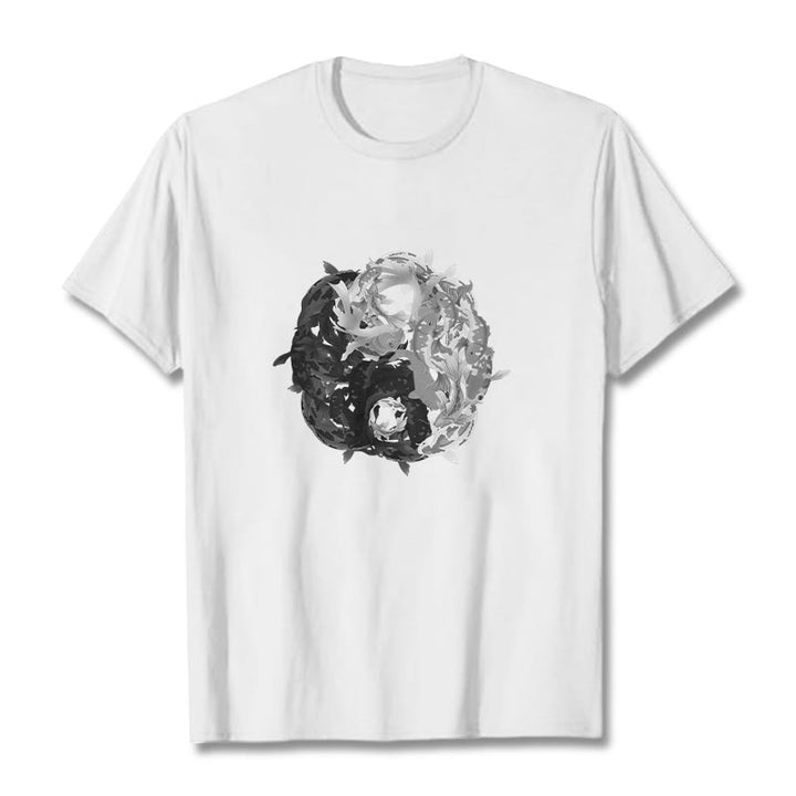 Buddha Stones Yin Yang Koi Fisch Kombination Baumwolle T-Shirt - Weiß - 2XL - image 1