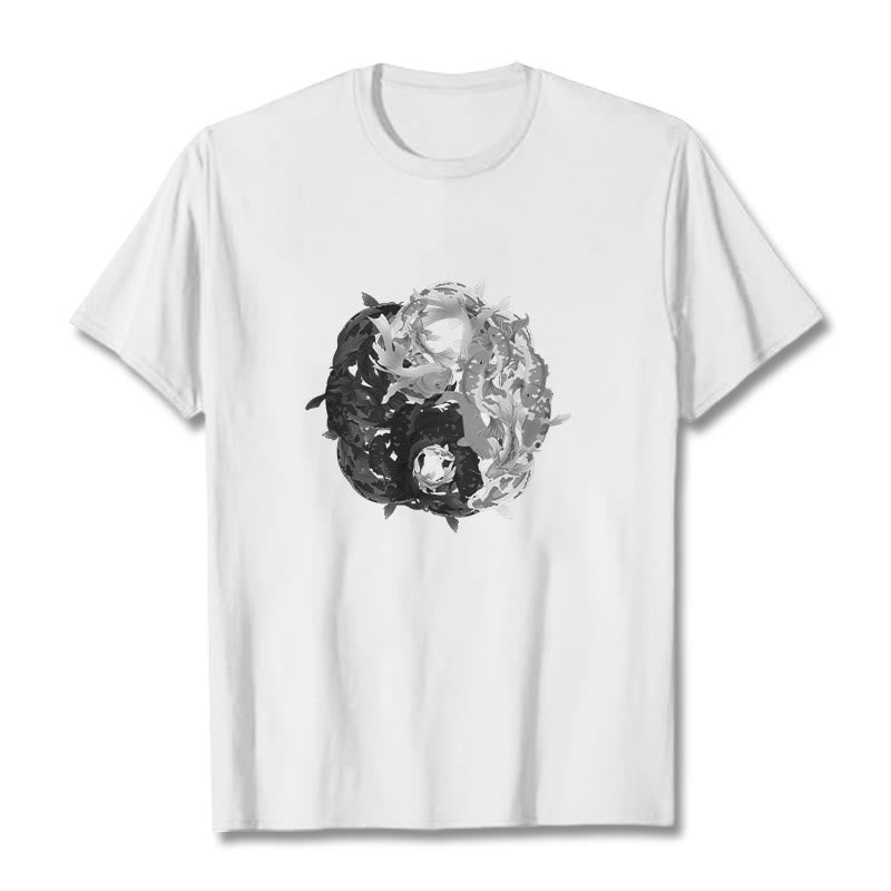 Buddha Stones Yin Yang Koi Fisch Kombination Baumwolle T-Shirt - Weiß - 2XL - image 1