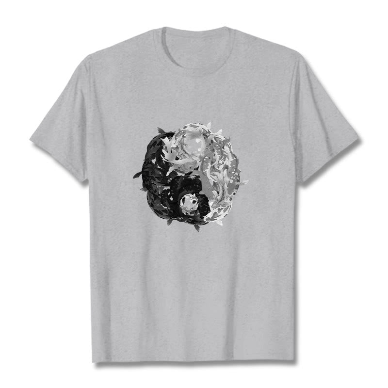 Buddha Stones Yin Yang Koi Fisch Kombination Baumwolle T-Shirt - Hellgrau - 2XL - image 12