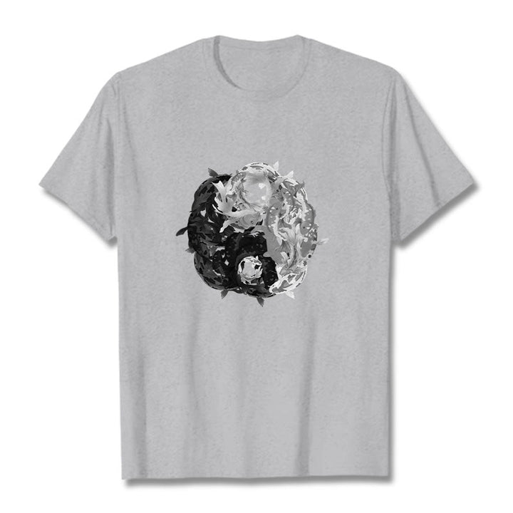 Buddha Stones Yin Yang Koi Fisch Kombination Baumwolle T-Shirt - Hellgrau - 2XL - image 12