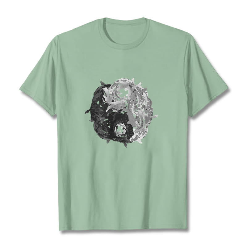 Buddha Stones Yin Yang Koi Fisch Kombination Baumwolle T-Shirt - Blassgrün - 2XL - image 16