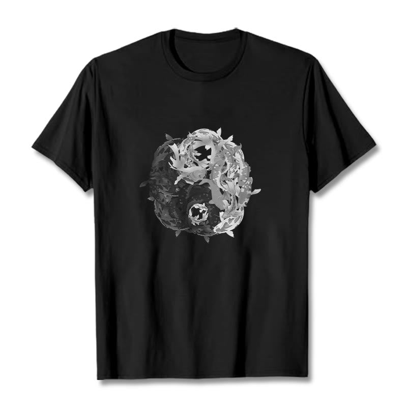 Buddha Stones Yin Yang Koi Fisch Kombination Baumwolle T-Shirt - Schwarz - 2XL - image 6